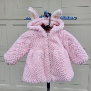 Kuetongbeibei Pastel  Pink Hooded Fleece Jacket with Easter Bunny Ears size XL
